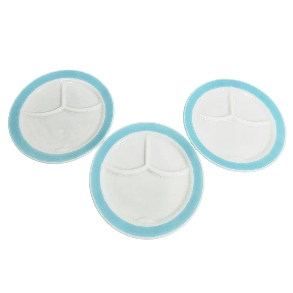 Vintage Corning Milk Glass Divided Grill Plates Turquoise Blue Rim Set of 3 9.5
